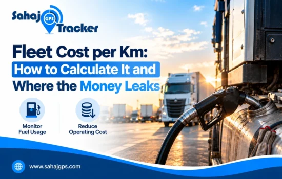 Truck refueling at a fuel station illustrating fleet cost per km calculation and fuel cost management.