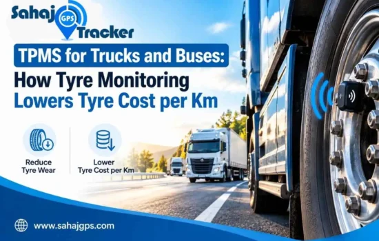 TPMS for trucks and buses showing a tyre pressure monitoring sensor, heavy-duty trucks, and how tyre monitoring helps reduce tyre wear and cost per kilometre.